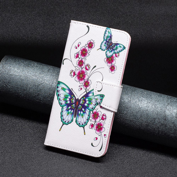 Klopové pouzdro pro Xiaomi Redmi Note 13 5G, Wallet, Butterflies & Flowers bílé