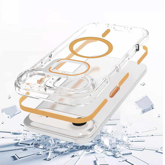 Pouzdro pro iPhone Air, pro MagSafe, se stojánkem, průhledné se zlatými vložkami