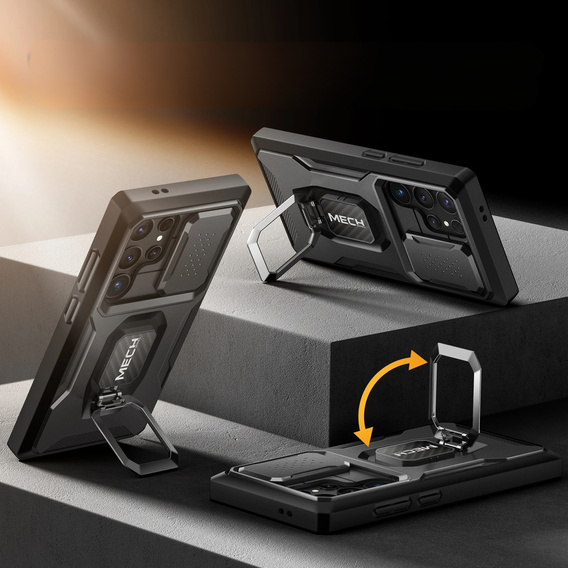 Pancéřové pouzdro pro Samsung Galaxy S24, řada TONGATE MECH s kroužkem, černé