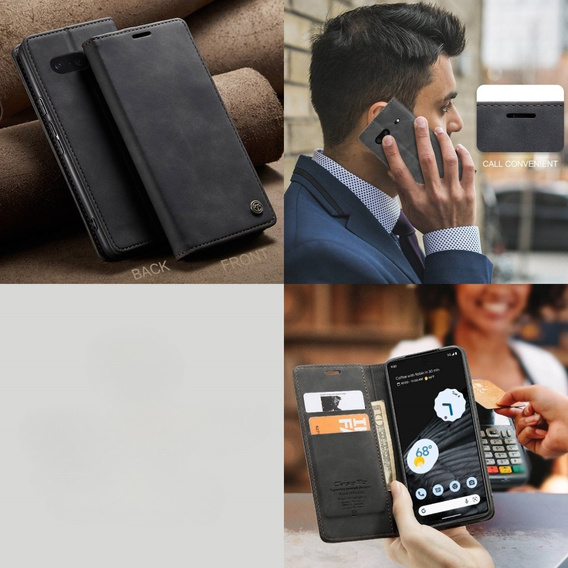 Pouzdro CASEME pro Google Pixel 7, Leather Wallet Case, černé