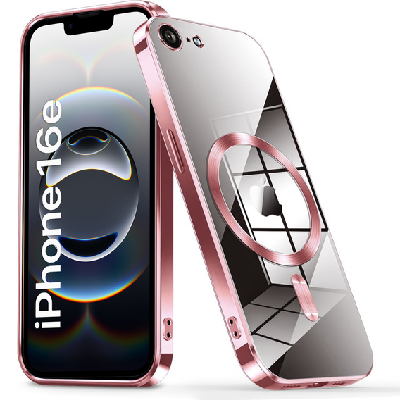 Pouzdro pro iPhone 16E, Electro MagSafe, růžové + sklo na displej