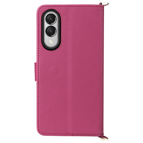 Flipové pouzdro pro Samsung Galaxy S25 Edge, Crossbody Leather Wallet, kaštanové