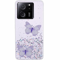 Pouzdro pro Xiaomi 13T / 13T Pro / Redmi K60 Ultra, Glitter Butterfly, fialové