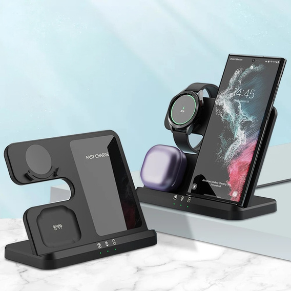 Bezdrátová indukční nabíječka 3v1 QI rychlá pro Samsung S25 S24 S23 Galaxy Watch Buds stanice černá