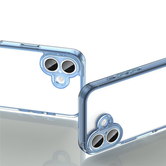 Pouzdro pro iPhone 17, s krytem fotoaparátu, průhledné s modrými boky