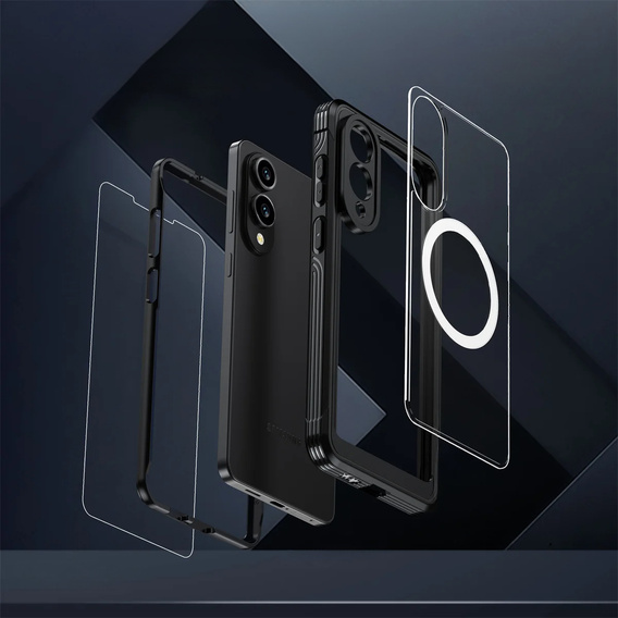 Pouzdro pro Samsung Galaxy S25 Edge, Shockproof, se sklem, pro MagSafe, černé