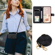 Pouzdro s klopou pro iPhone 16 Plus, Rhombus Crossbody Leather, černé