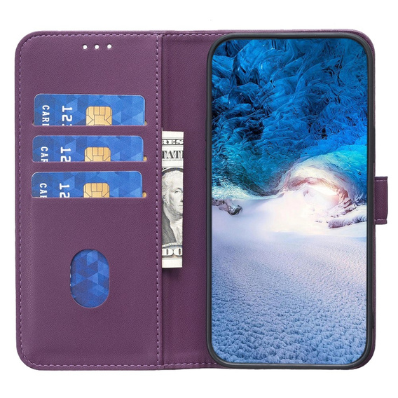 Klopové pouzdro pro Samsung Galaxy S23 FE, BINFEN Wallet, tmavě fialové + 9H sklo 