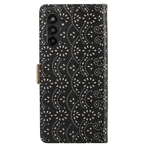 Flipové pouzdro pro Samsung Galaxy A25 5G, Wallet Pocket Zipper Lace, černé