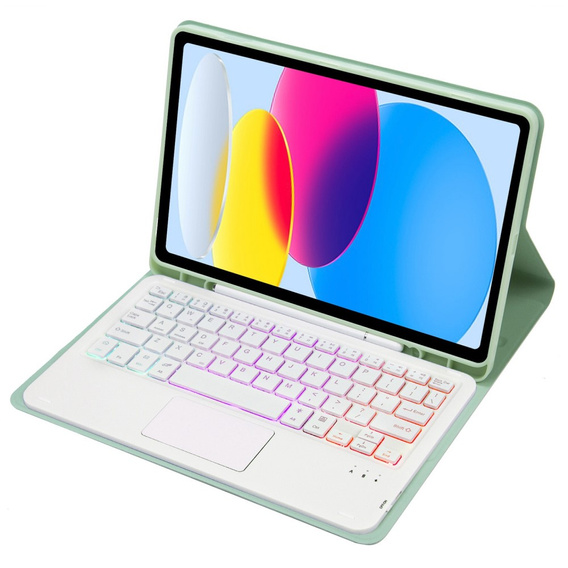 Pouzdro s podsvícenou bluetooth touchpad klávesnicí pro iPad 10.9" 2022 (10 gen.), světle zelené