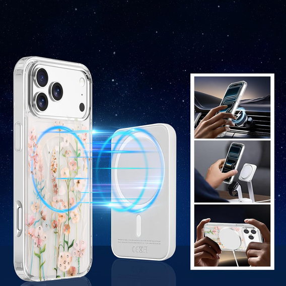 Magnetické pouzdro s květinovým laserovým vzorem pro iPhone 17 Pro