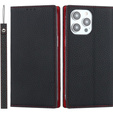 Klopové pouzdro pro iPhone 15 Pro Max, Litchi Skin Grain, černé