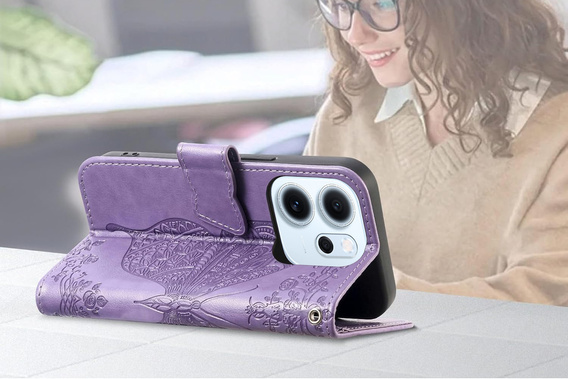 Klopové pouzdro pro Oppo Reno 14F, peněženka, Butterfly, fialové