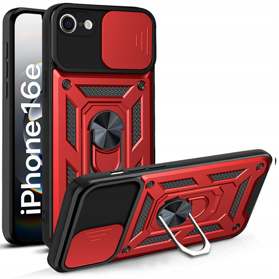 Pancéřové pouzdro pro iPhone 16E, CamShield Slide, červené + tvrzené sklo 9H