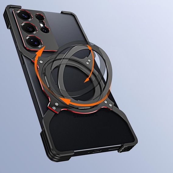 Pouzdro pro Samsung Galaxy S25 Ultra, Kickstand Bumper, s krytem objektivu, pro MagSafe, černá / červená