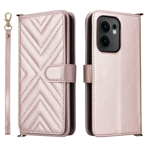 Flipové pouzdro pro Oppo Reno 13F 5G, Crossbody Leather Wallet, růžové