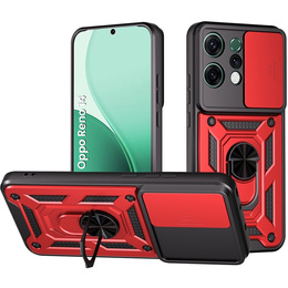 Pancéřové pouzdro pro Oppo Reno 14, s ochranou fotoaparátu, se stojánkem, červené