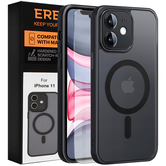 Pouzdro pro iPhone 11, pro MagSafe, ERBORD Matt Case, černý + sklo na displej