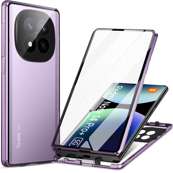 Pouzdro pro Xiaomi Redmi Note 14 Pro+, Magnetic Dual Glass, fialové