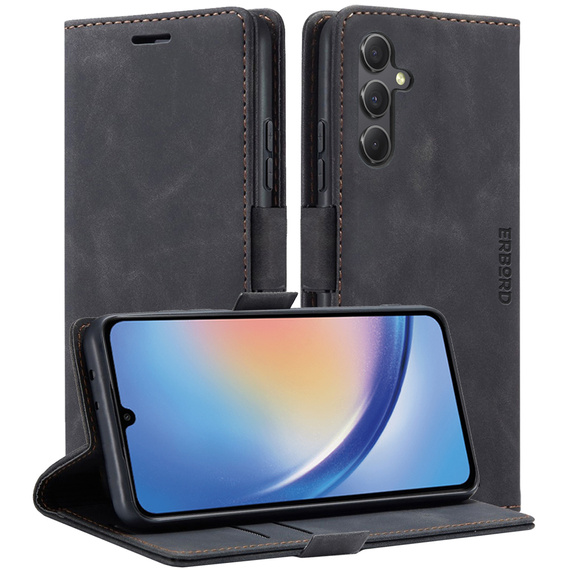 Pouzdro pro Samsung Galaxy A35 5G, ERBORD Vintage peněženka s klopou, černé