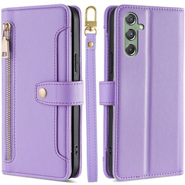 Klopové pouzdro pro Samsung Galaxy M34, Wallet Zipper Pocket, fialové