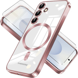 Pouzdro pro Samsung Galaxy S25, Electro MagSafe, růžové rose gold + sklo na displej