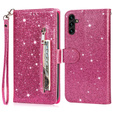 Klopové pouzdro pro Samsung Galaxy A36 5G, Wallet Zipper Pocket Glittery, růžové