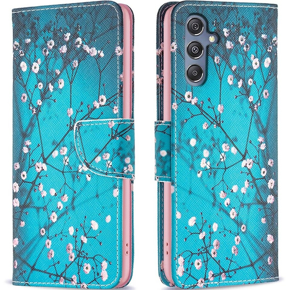 Klopové pouzdro pro Samsung Galaxy M34, Wallet, Sakura, modré
