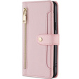 Klopové pouzdro pro Samsung Galaxy S23, Wallet Zipper Pocket, růžové