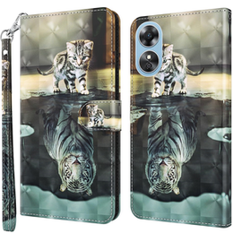 Klopové pouzdro pro Oppo A17, Wallet, Cat & Tiger