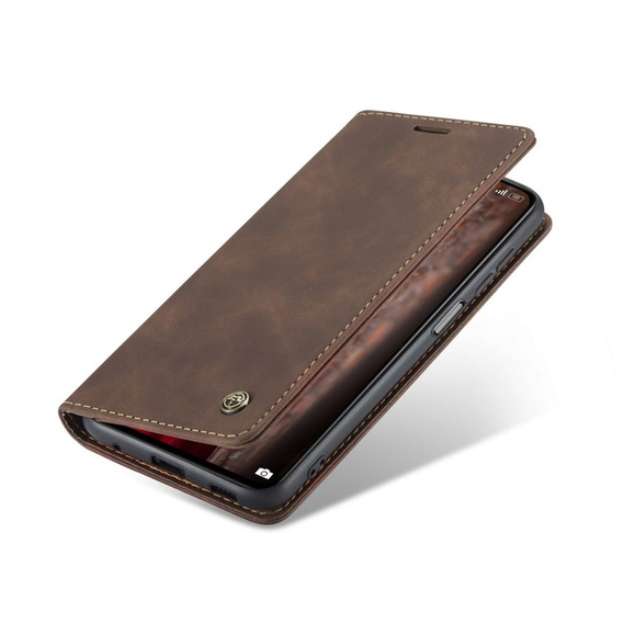 Pouzdro CASEME pro Xiaomi Redmi Note 10 Pro, Leather Wallet Case, káva