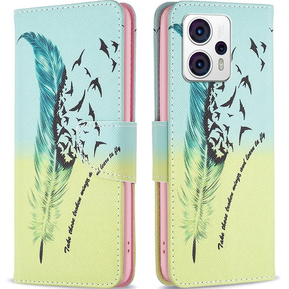 Klopové pouzdro pro Motorola Moto G53 5G / G23 / G13, Wallet, feather, modré