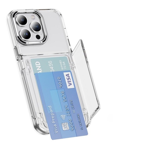 Pouzdro pro iPhone 16 Pro, Card Holder Kickstand, transparentní