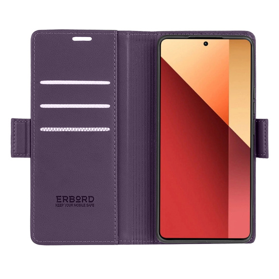 Pouzdro pro Xiaomi Redmi Note 13 Pro 4G / Xiaomi Redmi Note 14S / Xiaomi Poco M6 Pro 4G, ERBORD Glossy Litchi, flipová peněženka, fialové