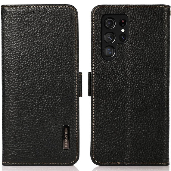 KHAZNEH RFID pouzdro pro Samsung Galaxy S23 Ultra, Litchi Texture, černé