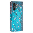 Klopové pouzdro pro Samsung Galaxy A55 5G, Wallet, Sakura, modré