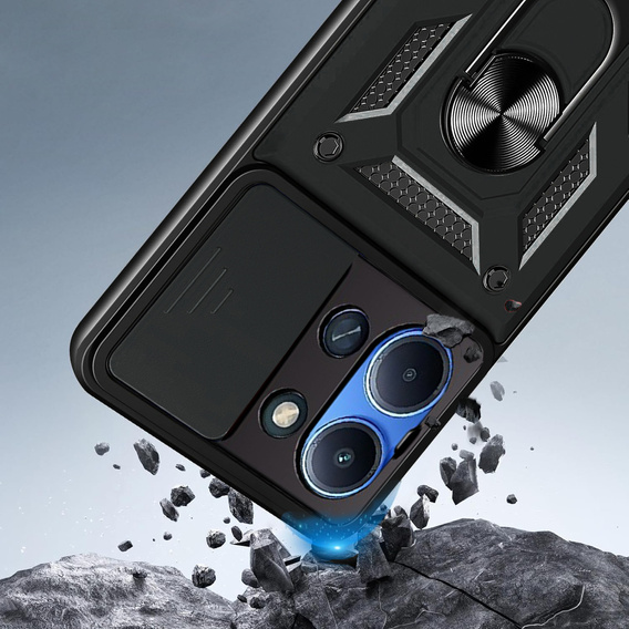 Pancéřové pouzdro pro Xiaomi Redmi 15C 4G/LTE, s ochranou fotoaparátu, se stojánkem, černé