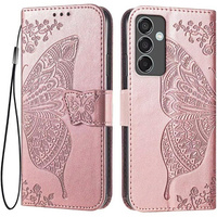 Klopové pouzdro pro Samsung Galaxy S24 FE, Butterfly, růžové rose gold