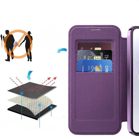 Klopové pouzdro pro Samsung Galaxy A26, RFID Wallet MagSafe CamShield, fialové