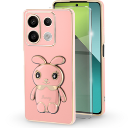 Pouzdro pro Xiaomi Redmi Note 13 Pro 5G, Rabbit, růžové + 9H tvrzené sklo