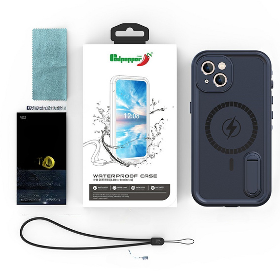 Vodotěsné pouzdro pro iPhone 13, Redpepper, pro MagSafe, černé