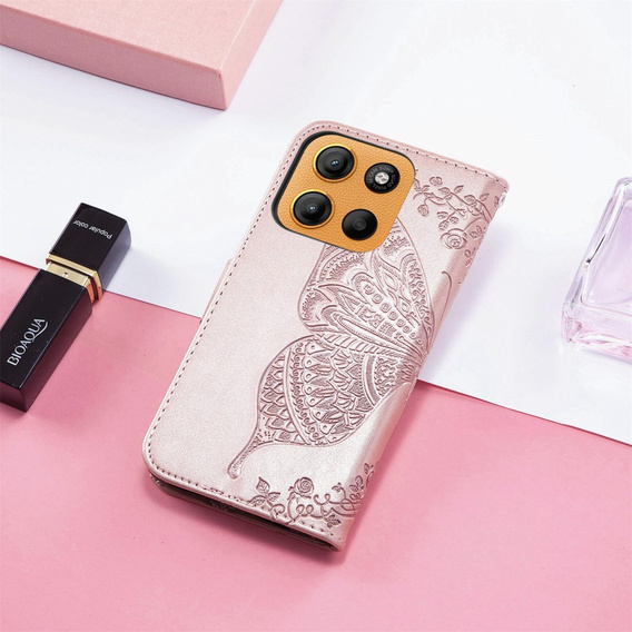 Klopové pouzdro pro Motorola Moto G15 / Motorola Moto G15 Power, Butterfly, růžové rose gold
