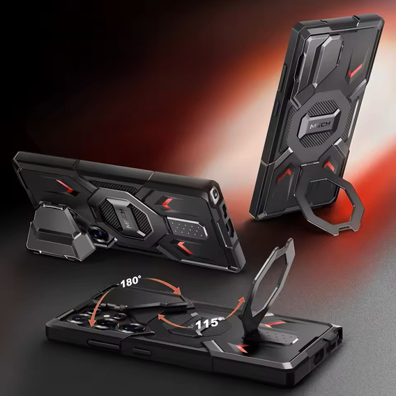 Pouzdro pro Samsung Galaxy S25 Ultra, Tongate MECH MagSafe Series, černé + Tvrzené sklo 9H