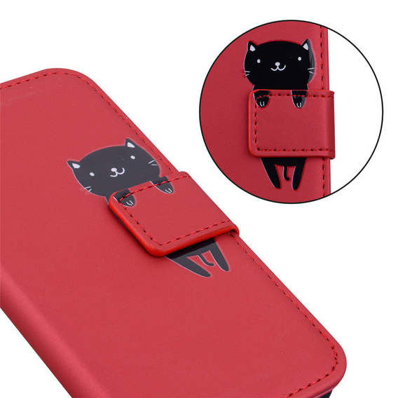 Klopové pouzdro pro Xiaomi Redmi Note 8 Pro, Wallet Cat, červené