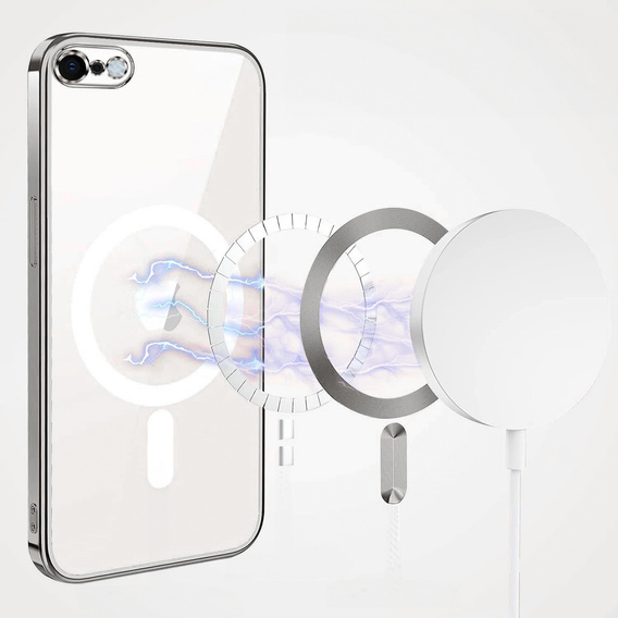 Pouzdro pro iPhone 7 / 8, Electro MagSafe, stříbrné + sklo na displej