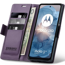 Pouzdro pro Motorola Moto G24 Power, ERBORD Glossy Litchi, flipová peněženka, fialové