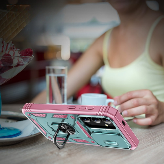 Pouzdro pro Samsung Galaxy S24+ Plus, CamShield Slide, zelená / růžová 