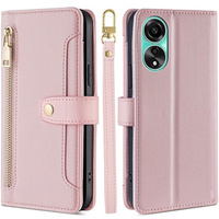 Klopové pouzdro pro Oppo A78 4G, Wallet Zipper Pocket, růžové