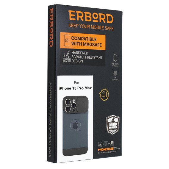 Pouzdro pro iPhone 15 Pro Max, ERBORD MagProtect Slide Camera, titanově modrá