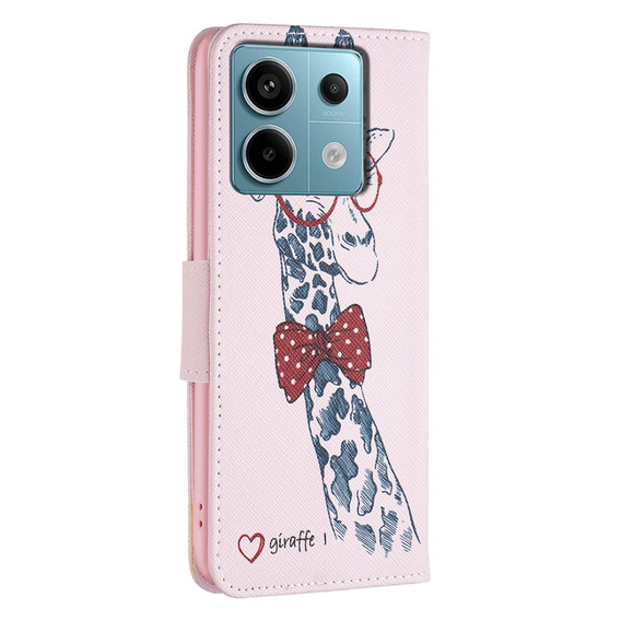 Klopové pouzdro pro Xiaomi Redmi Note 13 Pro 5G, Wallet, Giraffe růžové